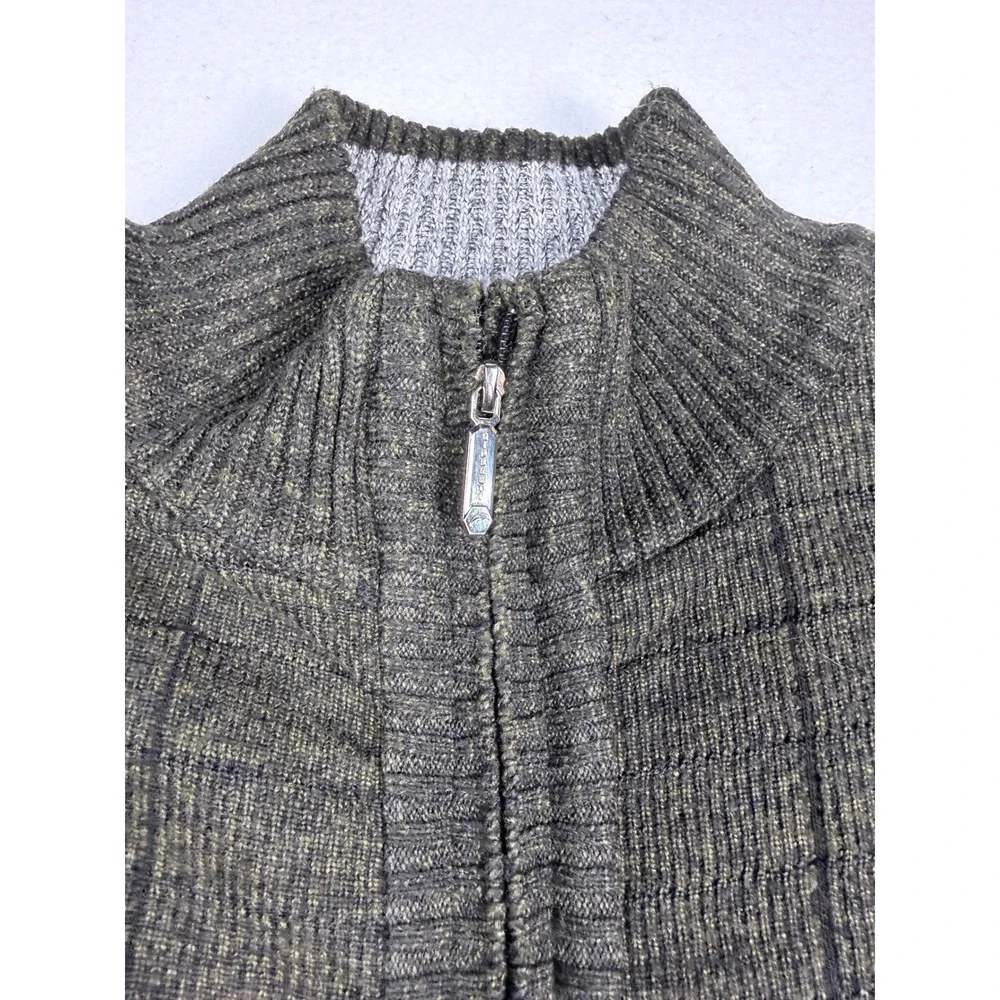 Gioberti Mens Full Zip Fleece Lined Cardigan Sweater Olive Green Windowpane L